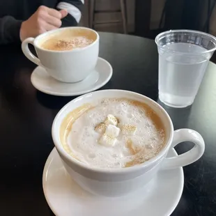 Campfire/s&apos;mores latte and vanilla cinnamon latte (I think)