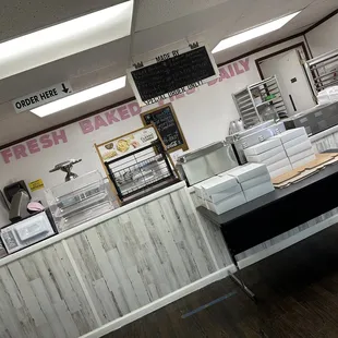 the interior of a bakery