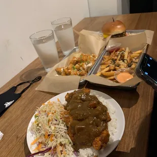 Kare Baga Burger Chicken Katsu with Kare Shichimi Garlic Parmesan Fries