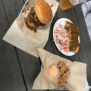 Kare Baga Burger Chicken Katsu with Kare Kara Age Sapporo beer