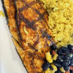 Rainbow Trout. Black Bean Corn Salsa. Rice.