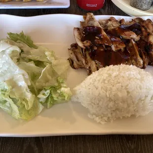 Chicken teriyaki with white rice and salad