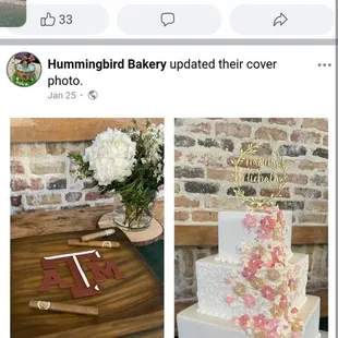 This is a photo of our wedding cake and grooms cake. We could not be happier with them!!! Hummingbird Bakery made our day!