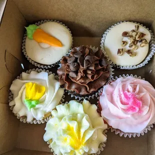 Assorted cupcakes.