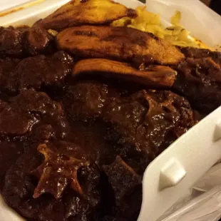 Oxtail, rice and peas cabbage and plantain LARGE