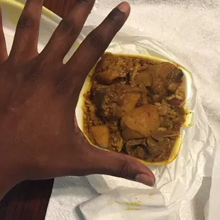 Mini curry chicken. Included hand for size reference
