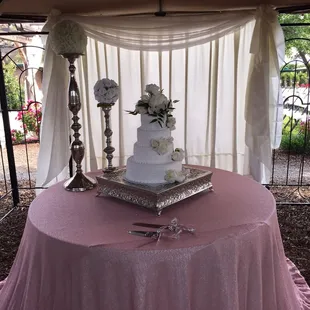 The backdrop for the cake table as well as the head table are included at no extra charge with our all-inclusive package.