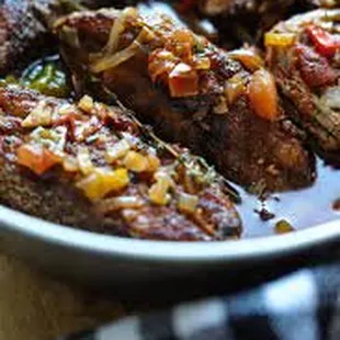 a close up of a dish of food