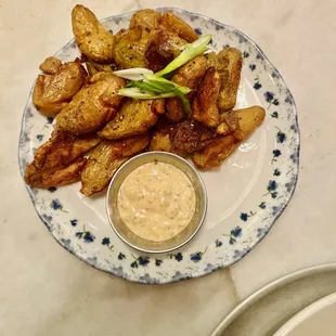 Smashed fingerling potatoes.