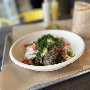 a plate of food on a tray