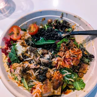 I highly recommend the lentils. Half and half.