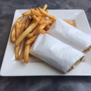 Chicken shawarma wrap with fries