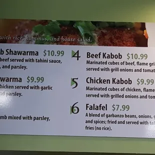 Menu of plates