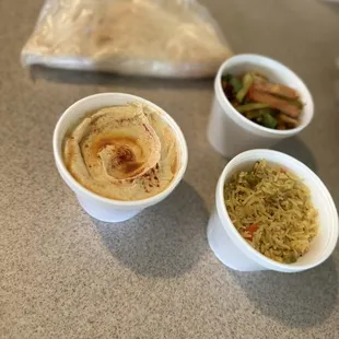 pita bread and hummus and rice