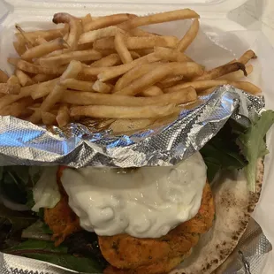 Chicken sandwich with fries