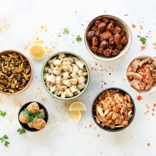 variety of bowls of food