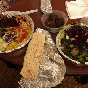 Platter and salad with pitas bread with side falafel