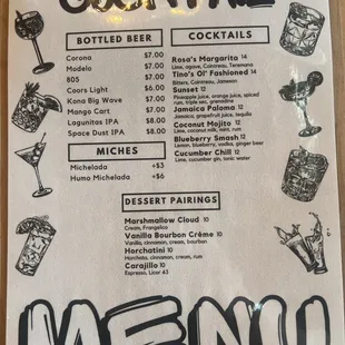 Bar menu