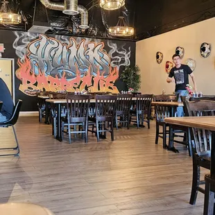 Cool dining area art.