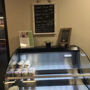 By lunch time, this is filled with different types of salad.