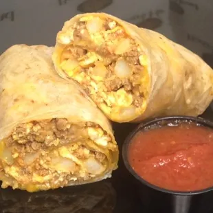 Chorizo and Potato Breakfast Burrito with Humphrey&apos;s salsa