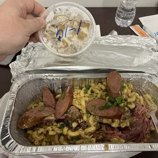 Cajunfredo turkey leg with a link. Warm bread pudding. $27 out the door with tax.