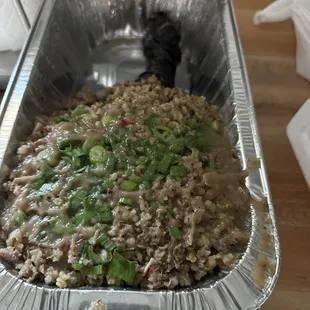 Turkey leg and filthy rice.