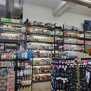 shelves full of liquor
