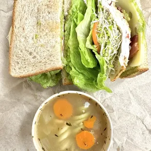 Powerhouse Sandwich and Chicken Noodle Soup.