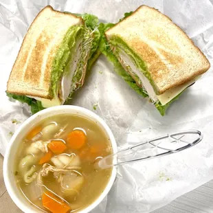 Powerhouse sandwich &amp; chicken noodle soup.