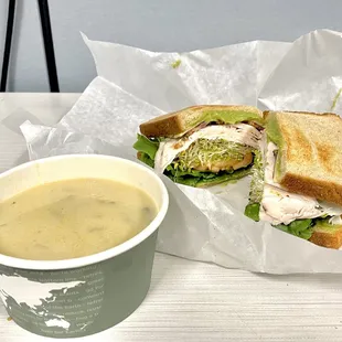 Powerhouse Sandwich with Clam Chowder.
