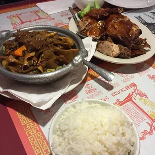 Beef hot pot and roasted duck