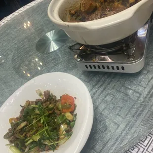 Beer duck and stir fry beef. Half eaten