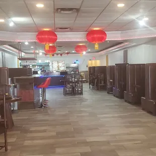 View from entering towards counter at back