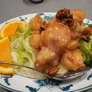 Shrimp with walnuts.  The shrimp had a delicious coating.