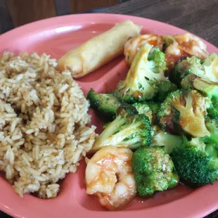 Shrimp with broccoli (lunch menu comes with grief rice and egg roll.