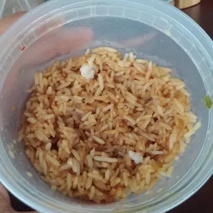 Soooo the fried rice is just white rice with soy sauce. Wheres my egg, peas and carrots? It'll cost you on the review :(