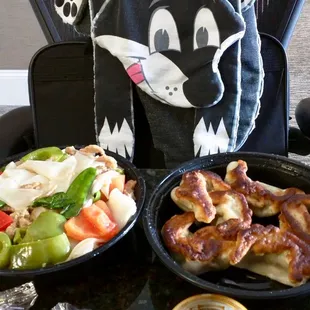 Pork pad kee mao and pan-fried dumplings