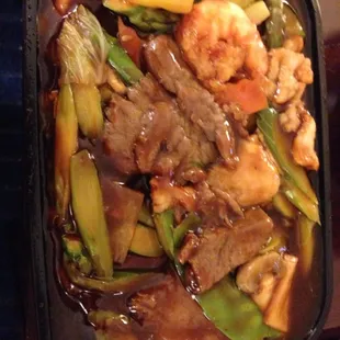 Asparagus Combo...combination of shrimp, chicken &amp; beef stir fry with fresh asparagus...this is by far the most tasty dish.