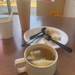Thai Iced Tea and 28. Wonton Soup   (You see how the steam coming out how fresh the soup is here)!    Nom nom nom