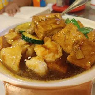 Seafood tofu clay pot. Kids loved this dish. Everything very tender. Great amount.