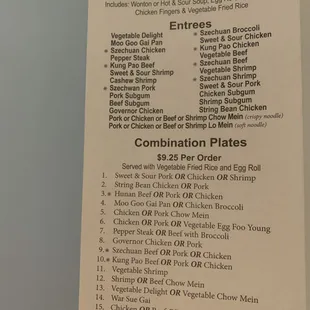 Family dinner, combination plates