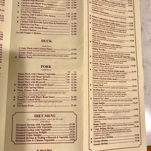 the menu and prices
