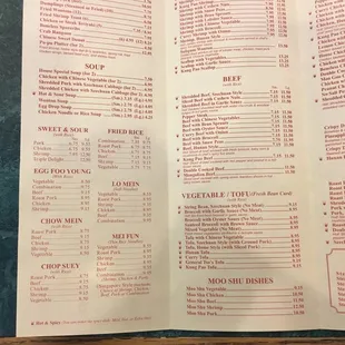 the menu of the restaurant