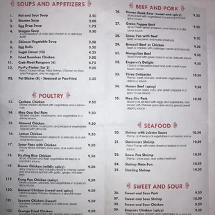 the menu of the restaurant