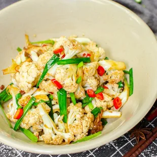 bowl of stir fried cauliflower