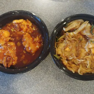 Shrimp and walnut and chicken chow fun. Forgot to take before pic. Both flavorful and arrived hot.