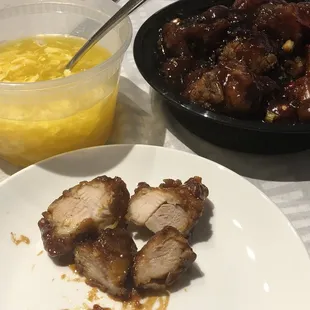 The general tso's chicken was actually whole pieces of juicy meat, without trying to skimp with heavy amounts of batter.