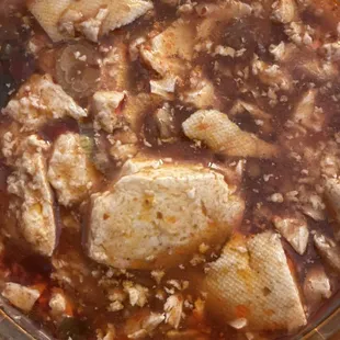 "Szechuan Bean Curd" was inedible. See pic.) Mushy blended up bean curd swimming im sauce.