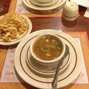 Hot and sour soup, delicious. Ignore the mess I've made so far....